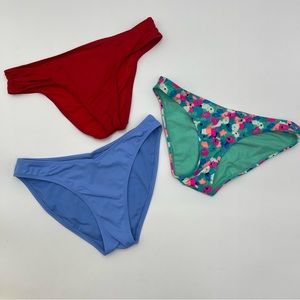 Lot of 3 Bikini Bottoms size Small Mynah, Aerie, Shade & Shore, Red, Blue, Mint